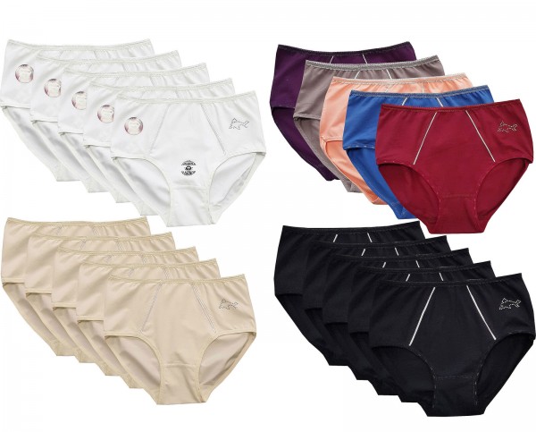 Damen Basic Slips Unterhosen mit Strass aus Baumwolle im 5er oder 10er Pack Gr. S-XXXL