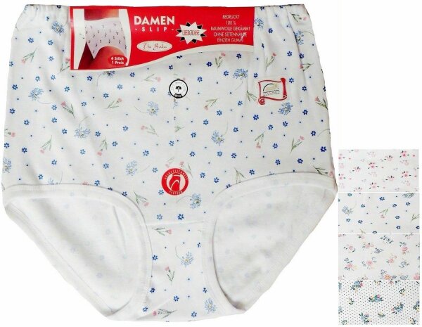 Damen Maxi Slips aus Baumwolle-Bequeme Übergröße Schlüpfer geblümt ohne Seitennähte Gr.M-6XL Art.171 4 Stück XXXL = 56/58
